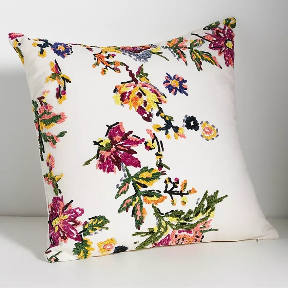 Anthropologie Embroidered Foliage Chenille pillow